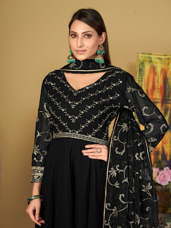 Embroidered Georgette Function Wear Anarkali Suit black