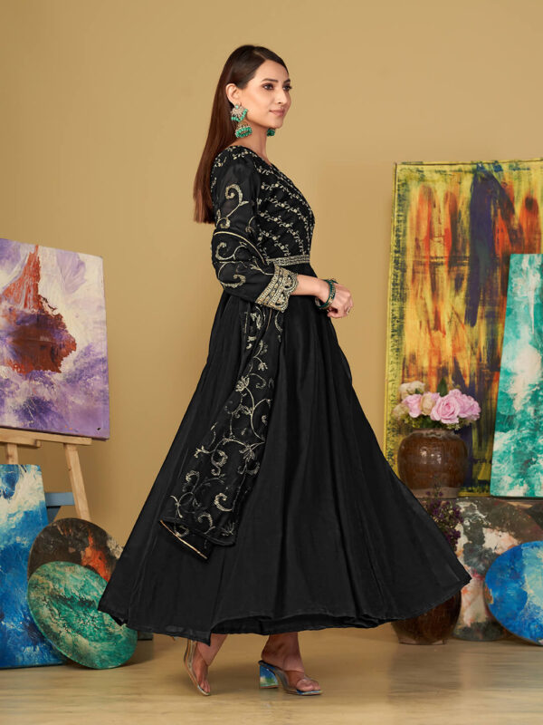 Embroidered Georgette Function Wear Anarkali Suit black