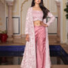 Adorable Peach Rangoli Silk Indo-Western Dress with Elegant Embroidery for Women