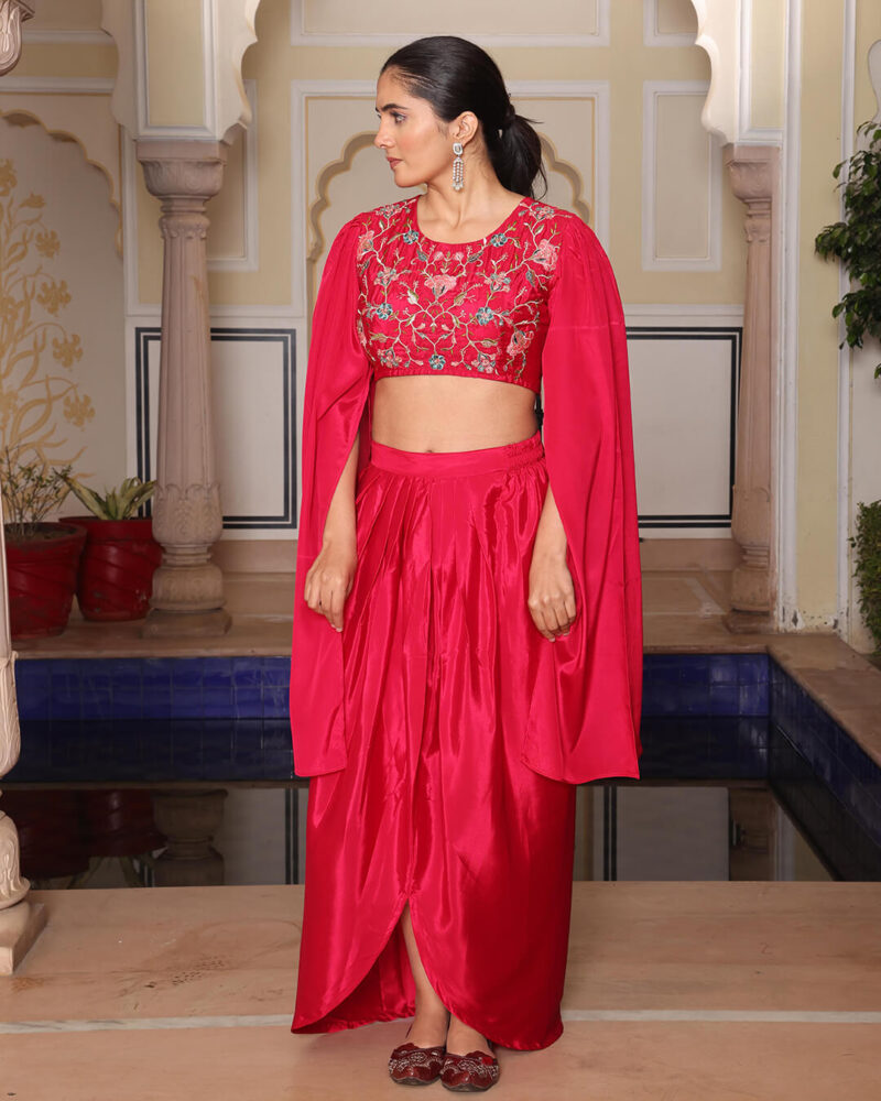 Luxurious Pink Satin Silk Indo-Western Outfit with Fine Handcrafted