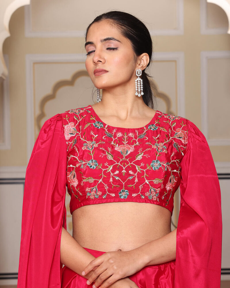 Luxurious Pink Satin Silk Indo-Western Outfit with Fine Handcrafted