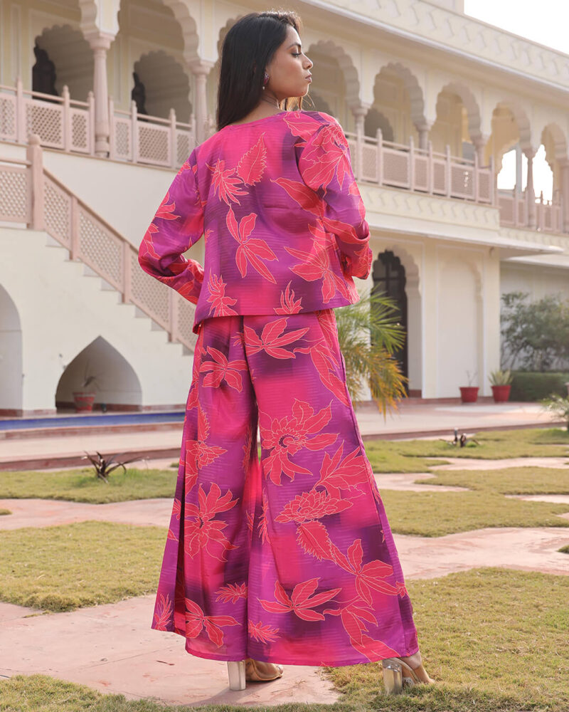 Globus Floral Printed Smocked Skirt Set with Inner and Stylish Jacket for Women