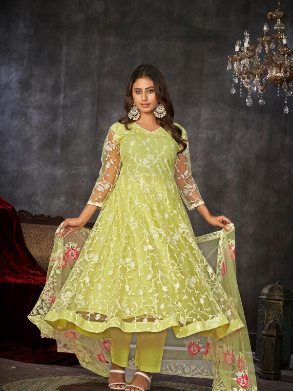 Crepe Anarkali Suit With Fancy Embroidery Worked - Sky Blue