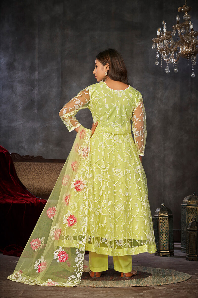 Crepe Anarkali Suit With Fancy Embroidery Worked - Sky Blue