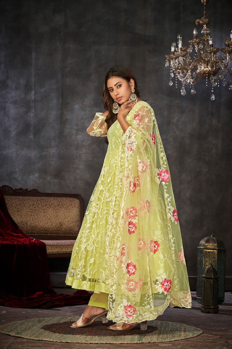 Crepe Anarkali Suit With Fancy Embroidery Worked - Sky Blue