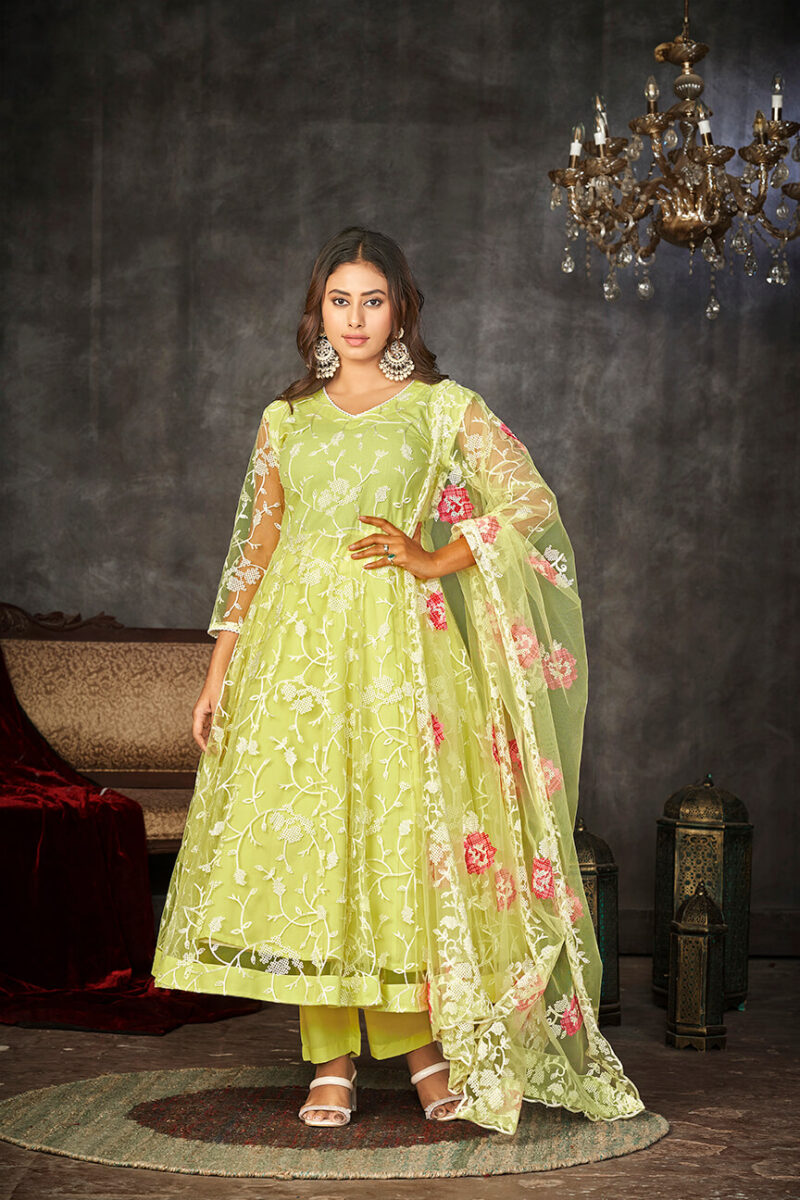Crepe Anarkali Suit With Fancy Embroidery Worked - Sky Blue