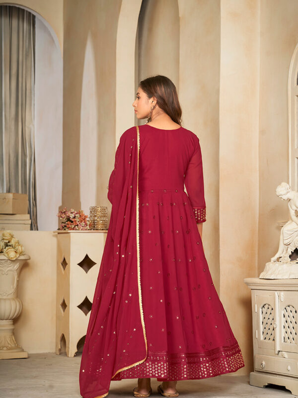 embroidered Work Georgette Party Wear Anarkali Suit - Maroon