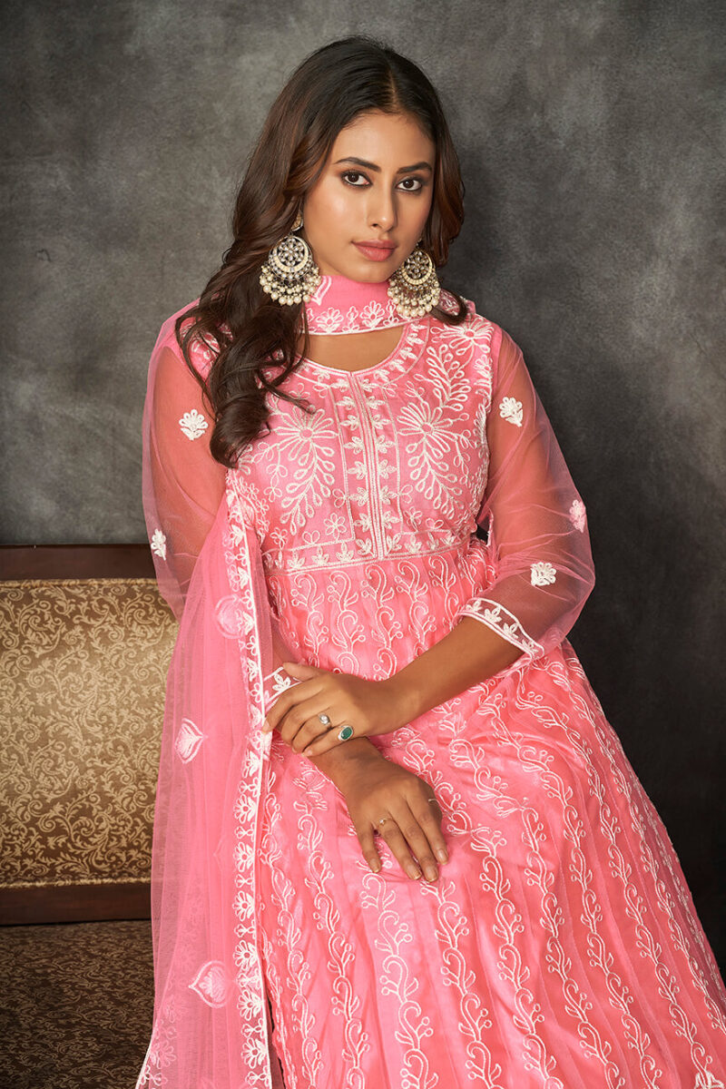 Santoon Anarkali Suit With Fancy Embroidery Worked - Peach