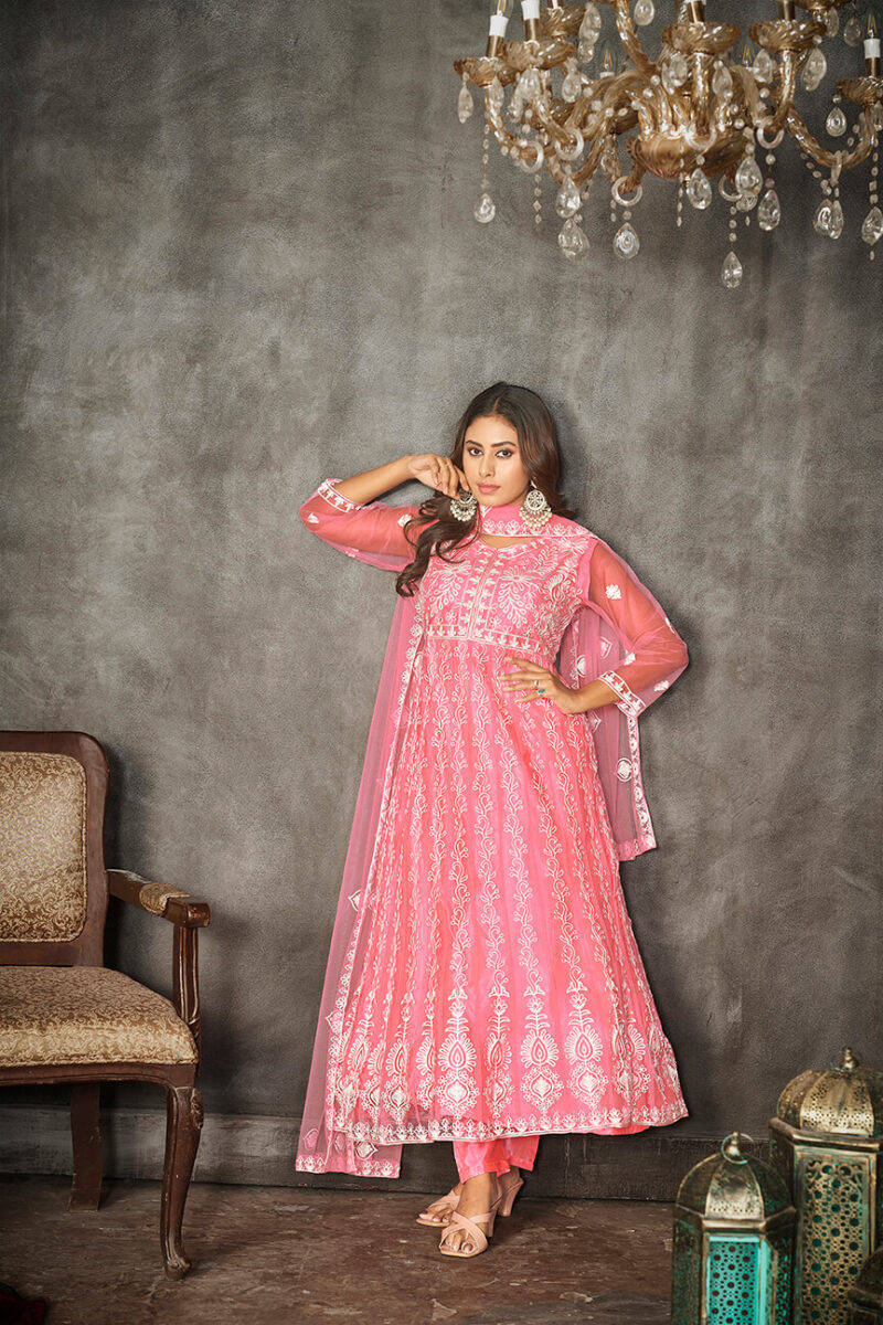 Santoon Anarkali Suit With Fancy Embroidery Worked - Peach