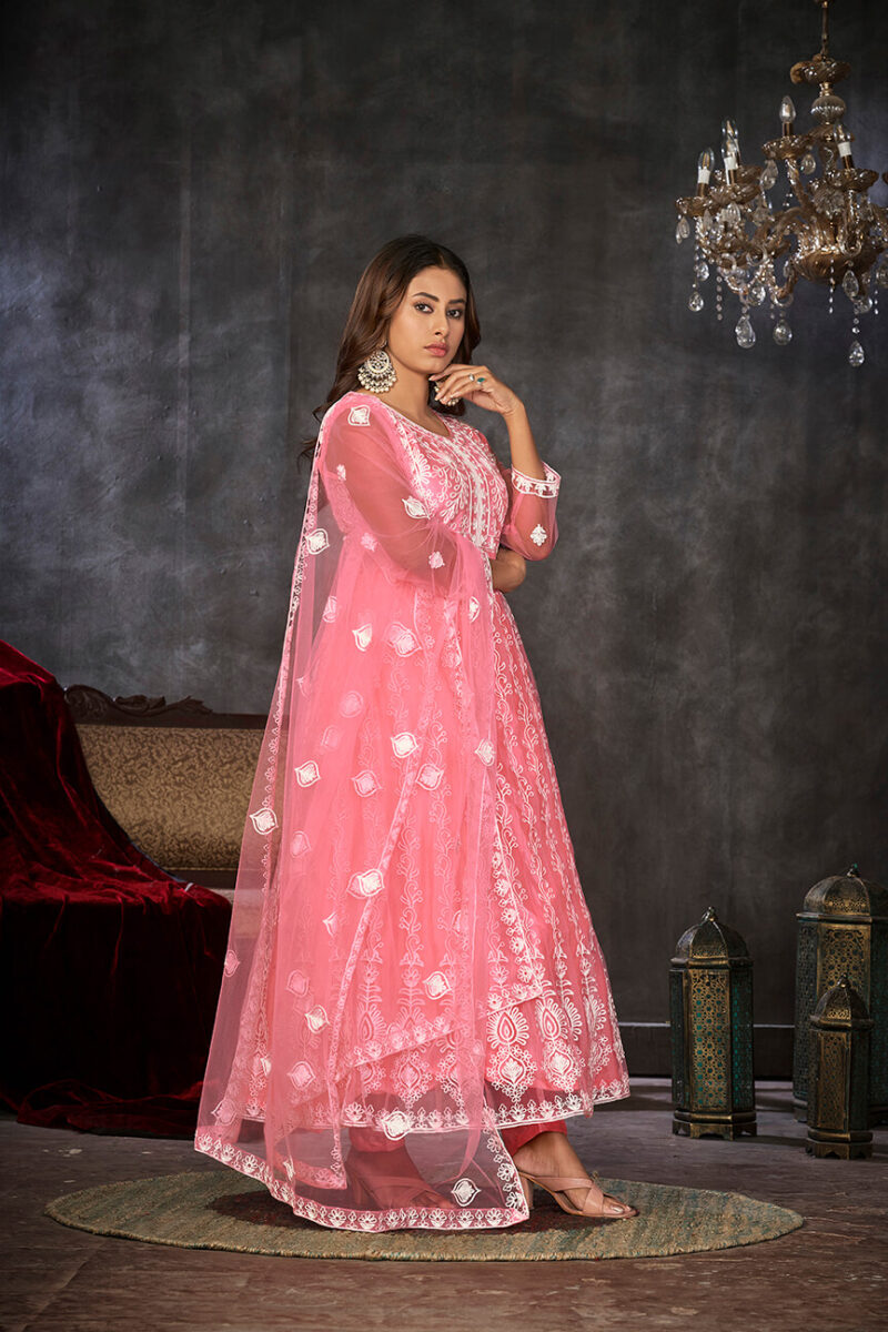 Santoon Anarkali Suit With Fancy Embroidery Worked - Peach