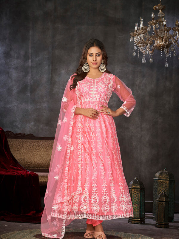 Santoon Anarkali Suit With Fancy Embroidery Worked - Peach