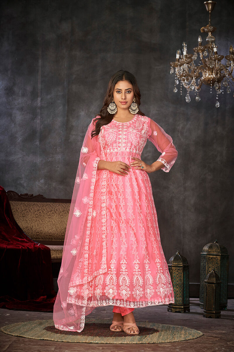Santoon Anarkali Suit With Fancy Embroidery Worked - Peach