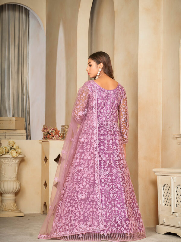 Santoon Anarkali Suit With Fancy Embroidery Worked - Light Purple