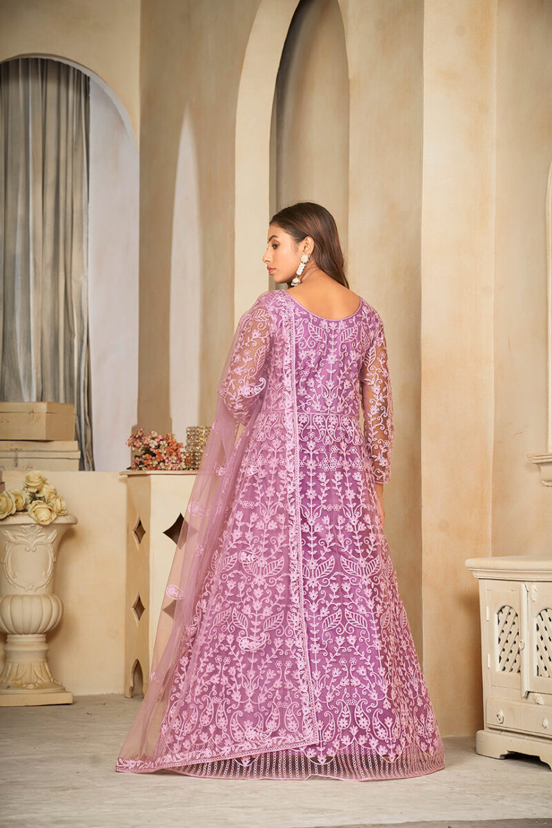 Santoon Anarkali Suit With Fancy Embroidery Worked - Light Purple
