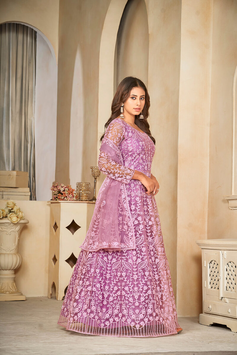 Santoon Anarkali Suit With Fancy Embroidery Worked - Light Purple