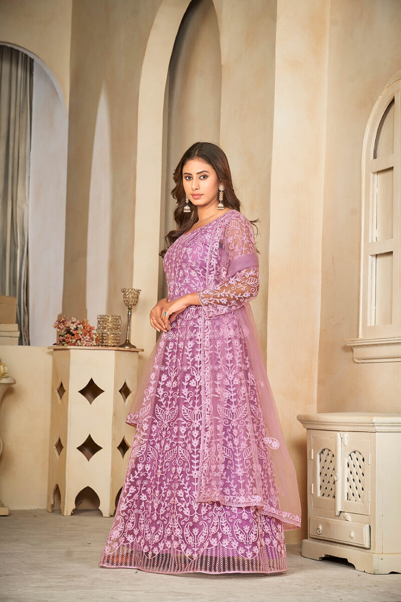 Santoon Anarkali Suit With Fancy Embroidery Worked - Light Purple