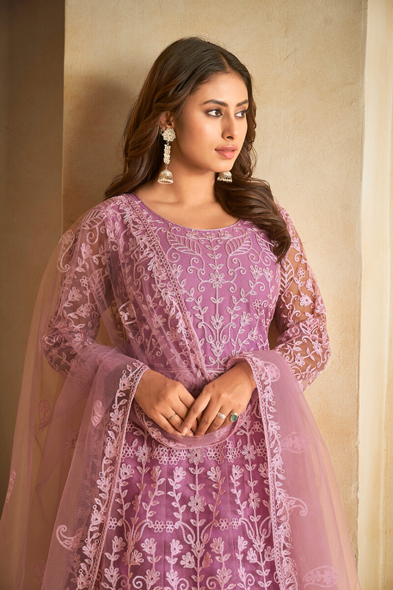 Santoon Anarkali Suit With Fancy Embroidery Worked - Light Purple