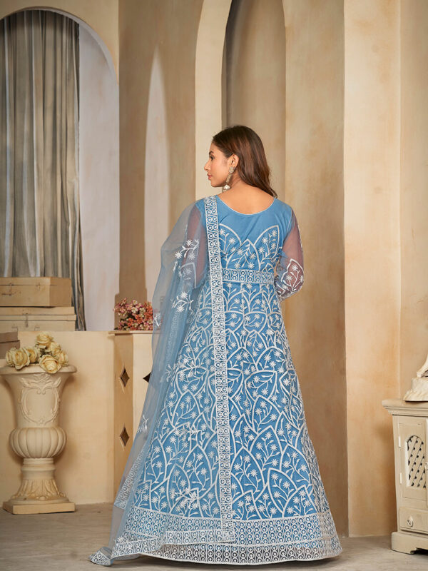 Santoon Anarkali Suit With Fancy Embroidery Worked - Sky Blue
