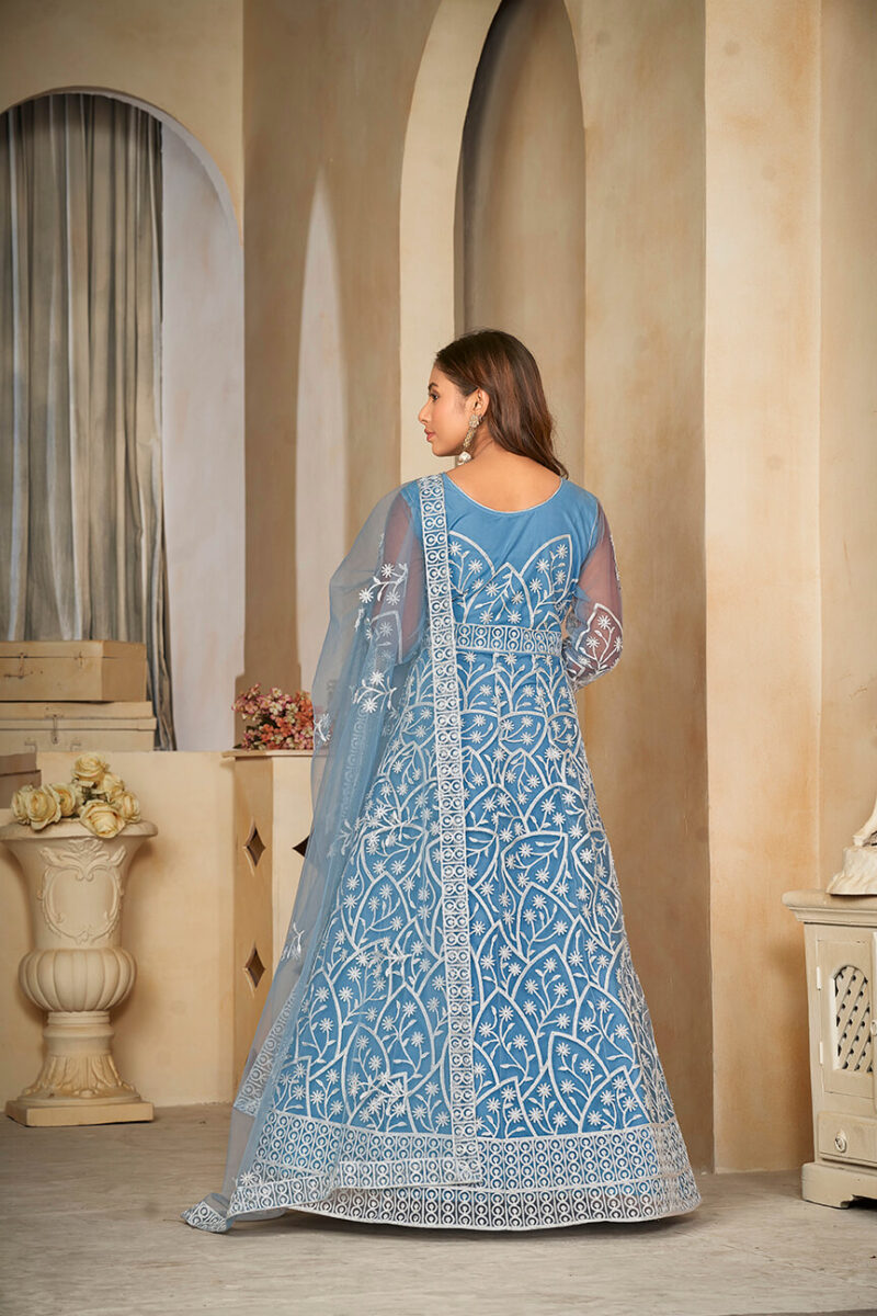 Santoon Anarkali Suit With Fancy Embroidery Worked - Sky Blue