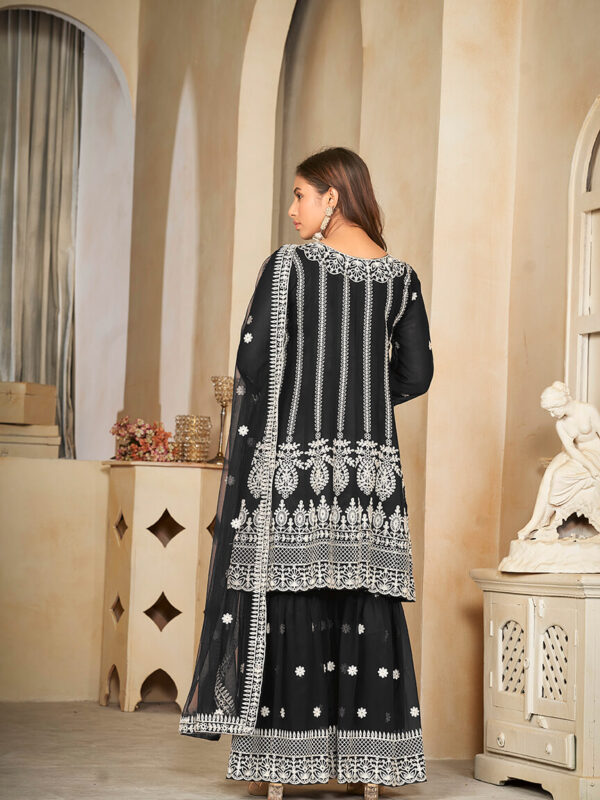 Georgette Anarkali Suit With Fancy Embroidery Worked - Black