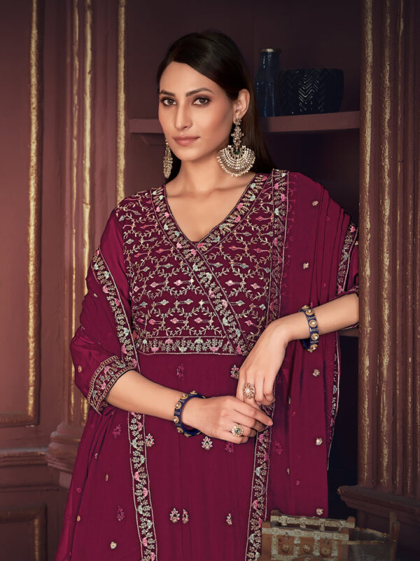 Embroidered Georgette Function Wear Anarkali Suit Dark Pink
