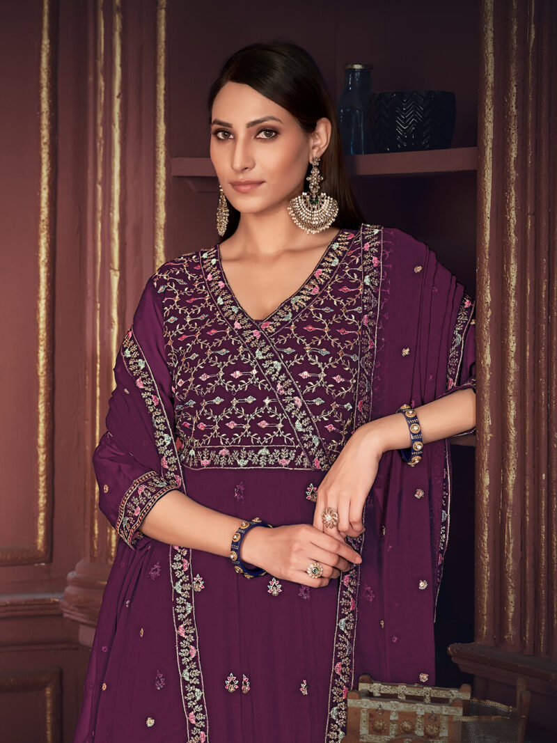 Embroidered Georgette Function Wear Anarkali Suit Purple