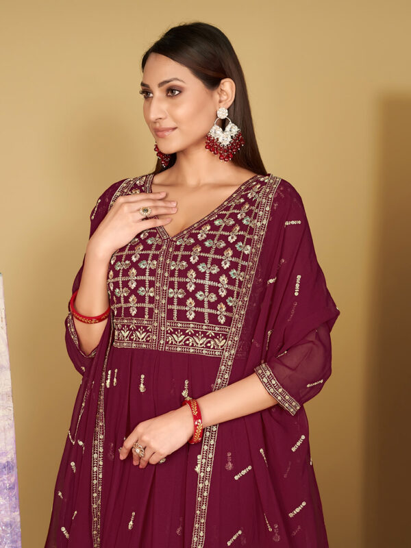 Embroidered Georgette Function Wear Anarkali Suit Dark Pink
