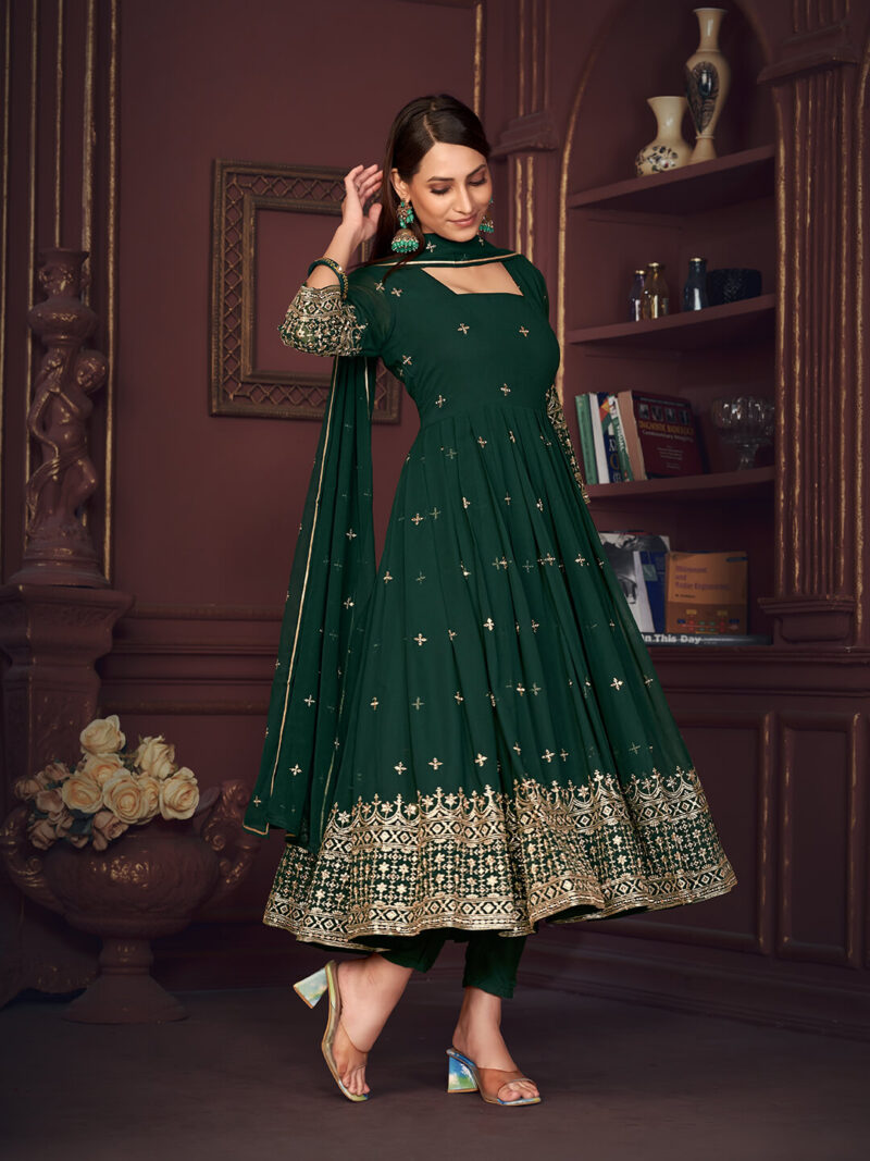 Embroidered Georgette Function Wear Anarkali Suit Green