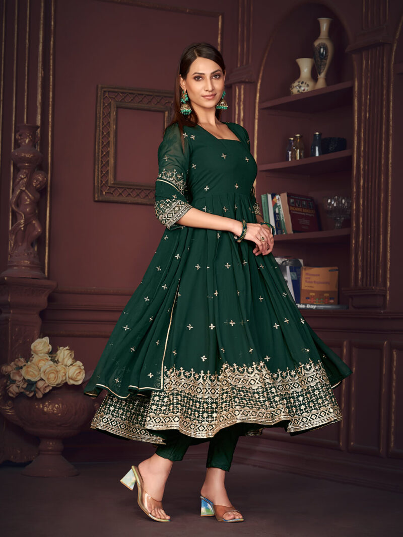 Embroidered Georgette Function Wear Anarkali Suit Green