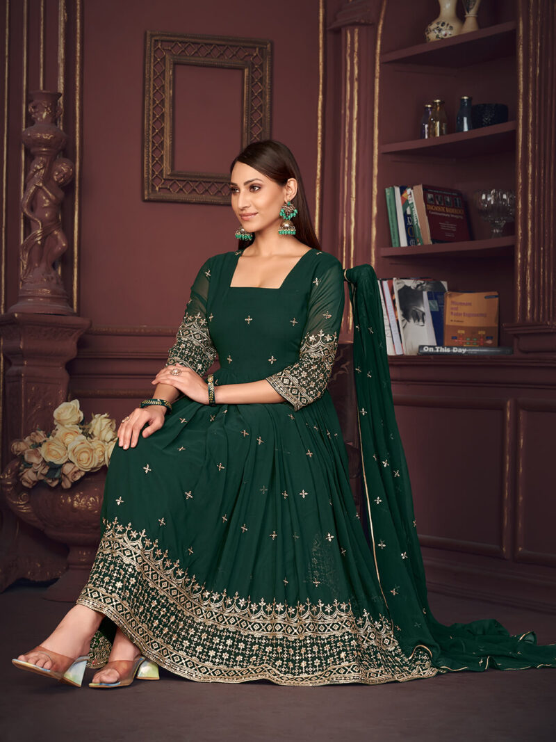 Embroidered Georgette Function Wear Anarkali Suit Green